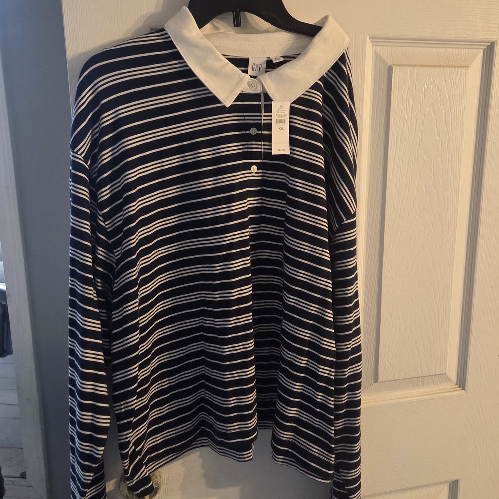 GAP Womens  Blue and White Striped Polo